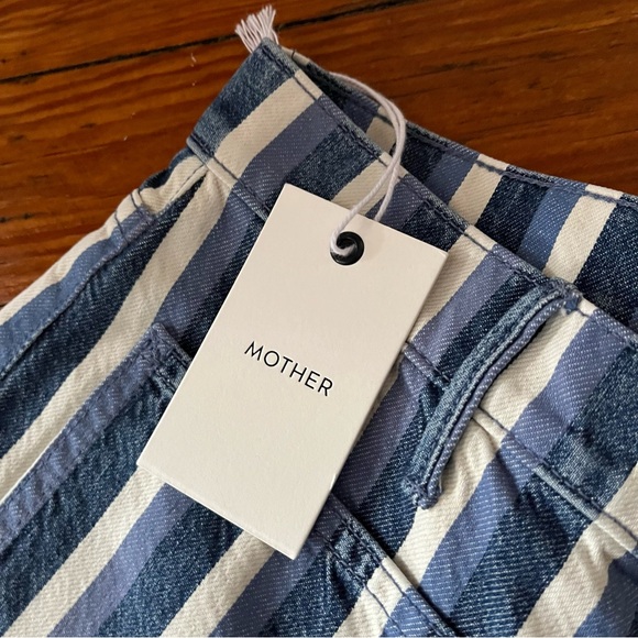 MOTHER Blue and White Striped Flare Jeans - Picture 6 of 10